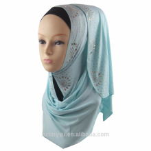 Fabrik Lieferant Farbe Plain gedruckt Baumwolle Hijab Muslim Glitter Jersey Gebet Schimmer Stein Stretch Jersey Hijab Schal